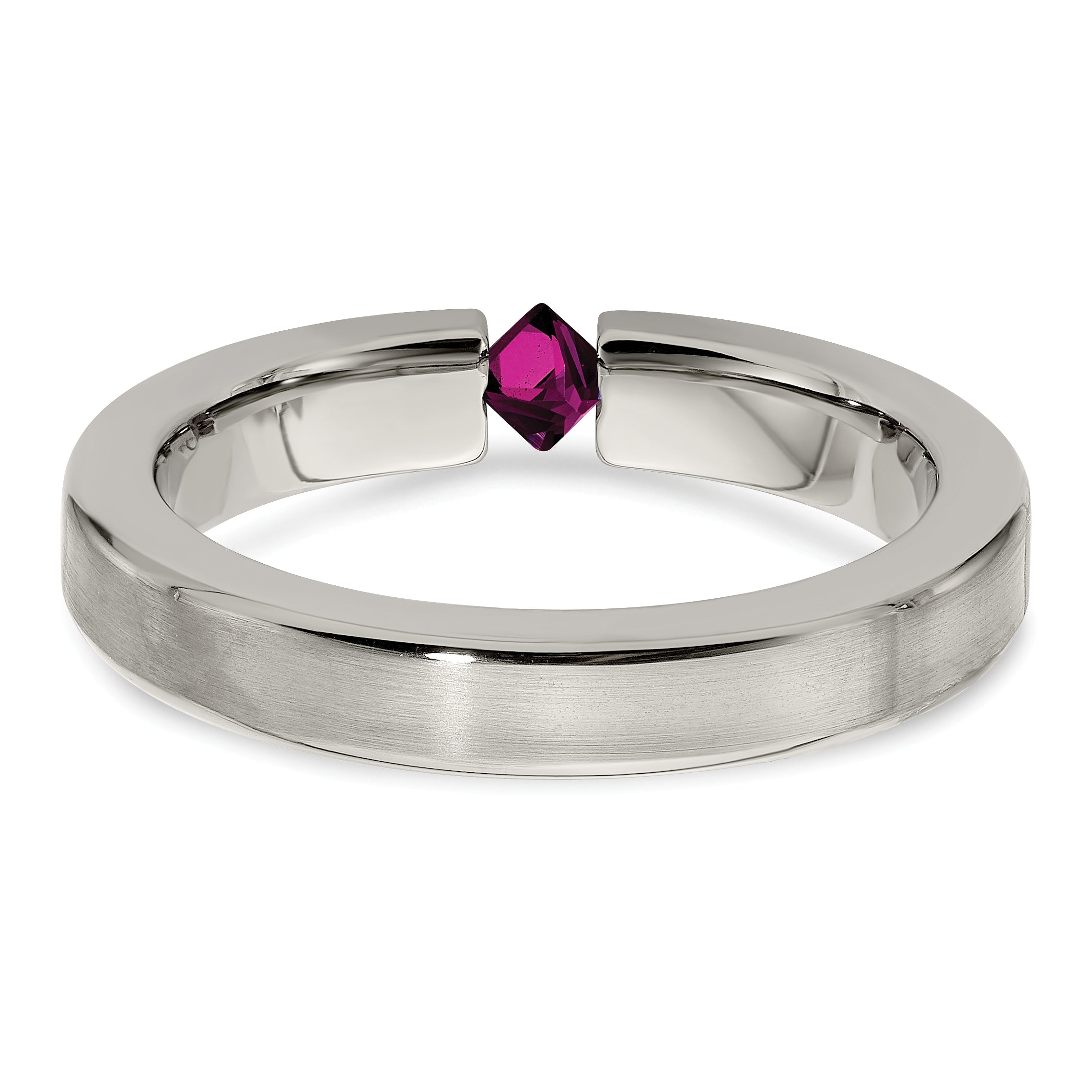 Sophia Jewelers Titanium Wedding Band with Rhodolite Garnet Brushed Finish