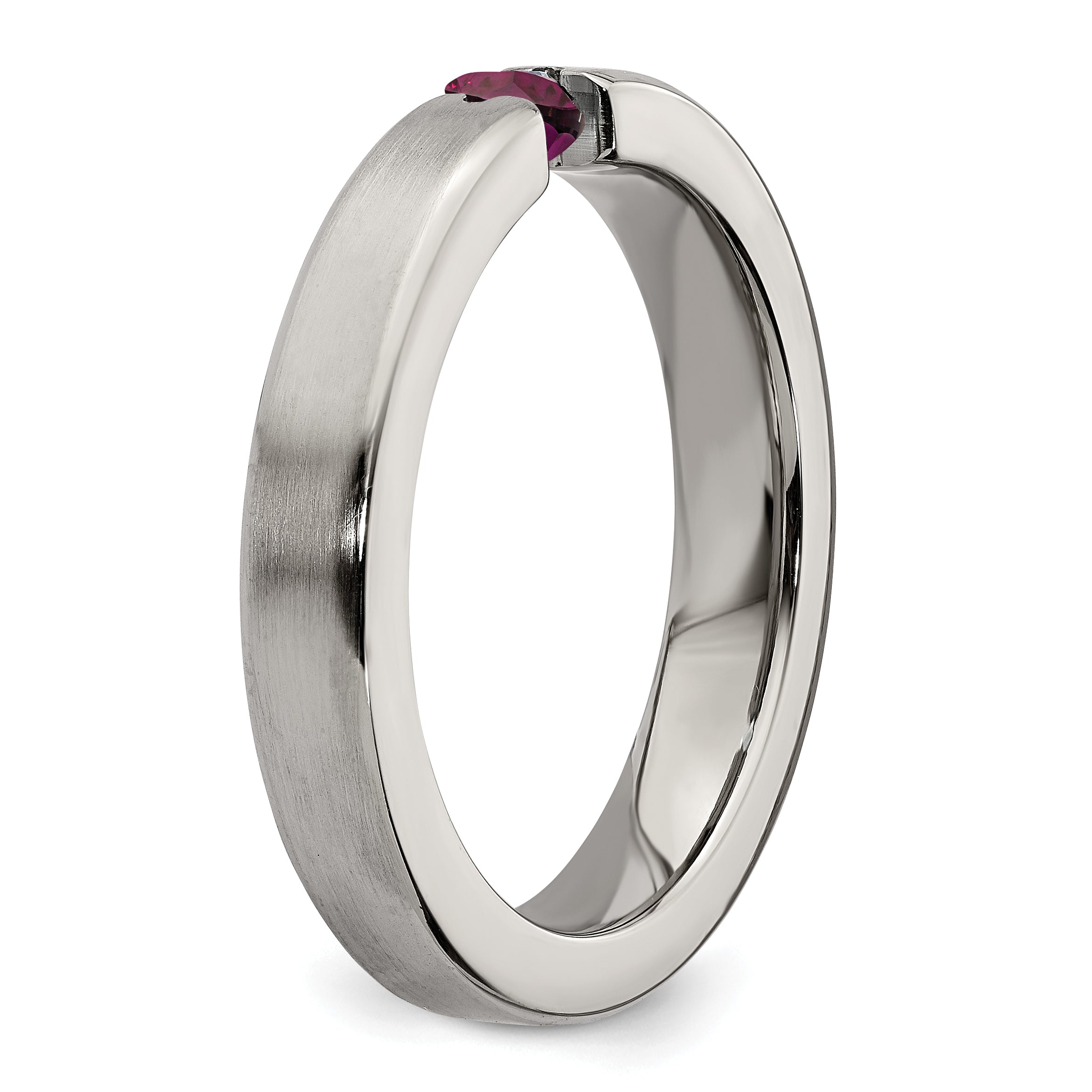 Sophia Jewelers Titanium Wedding Band with Rhodolite Garnet Brushed Finish