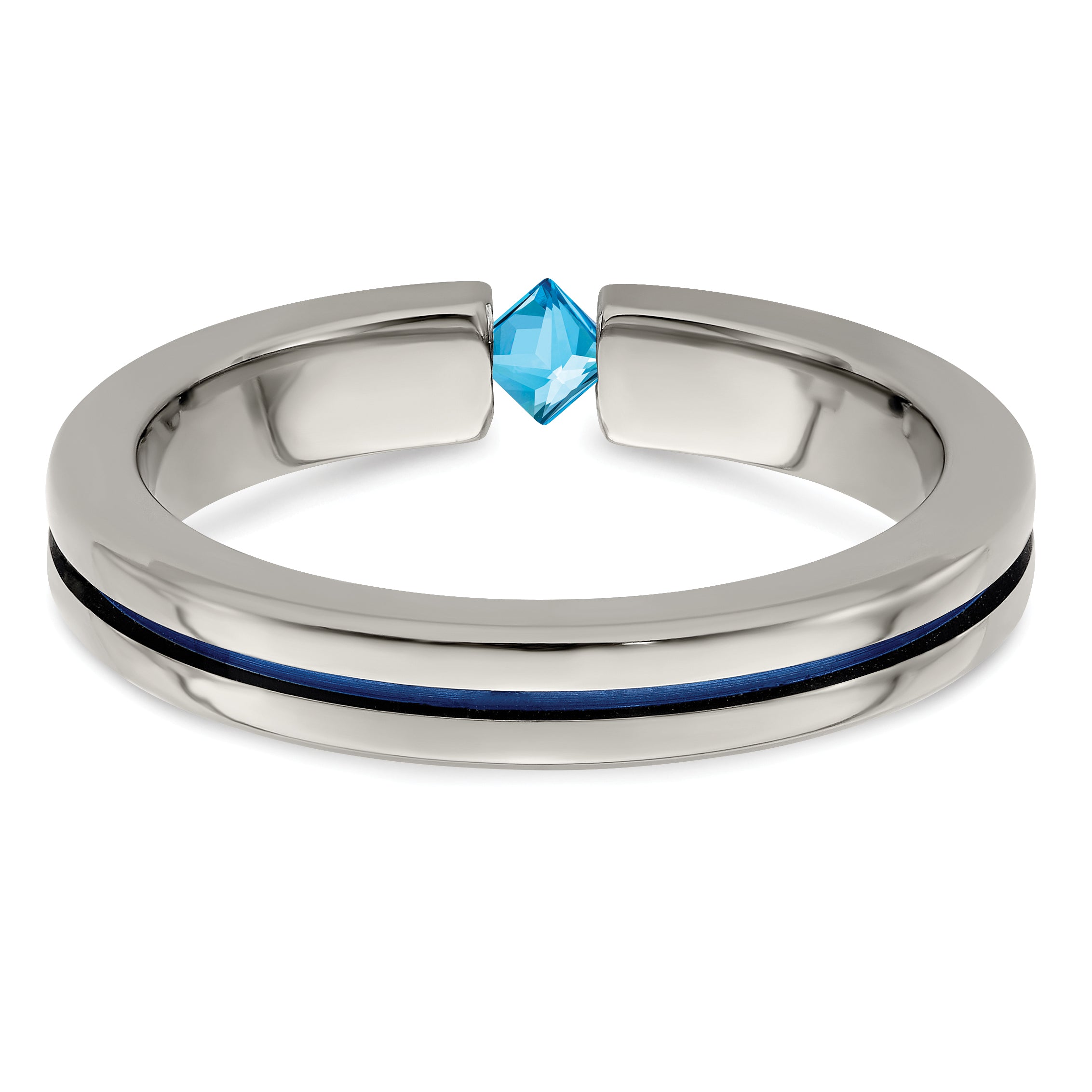 Edward Mirell Titanium Wedding Band with Sky Blue Topaz Accent