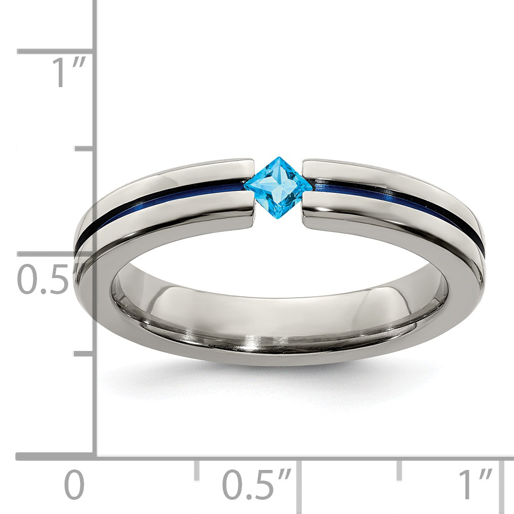 Edward Mirell Titanium Wedding Band with Sky Blue Topaz Accent