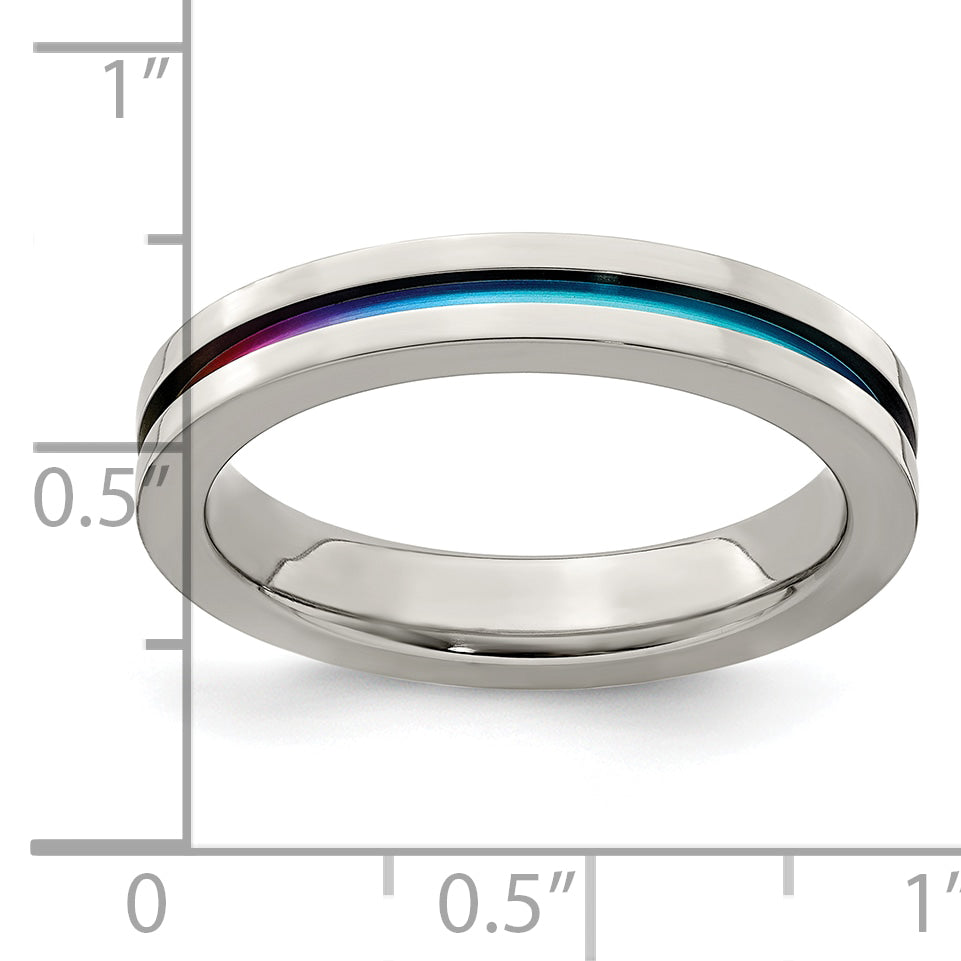 Edward Mirell Gray Titanium Rainbow Anodized Grooved Flat 4mm Band - 5