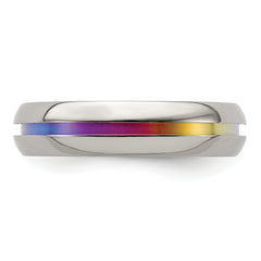 Edward Mirell Titanium Polished Wedding Band with Rainbow Anodized Center