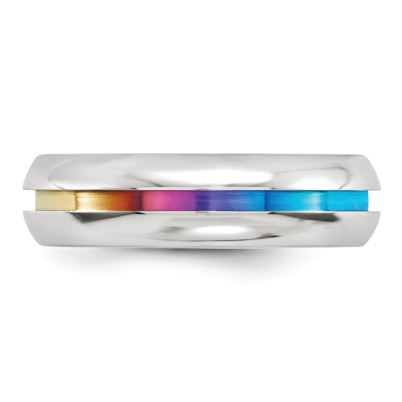 Edward Mirell Titanium Polished Wedding Band with Rainbow Anodized Center