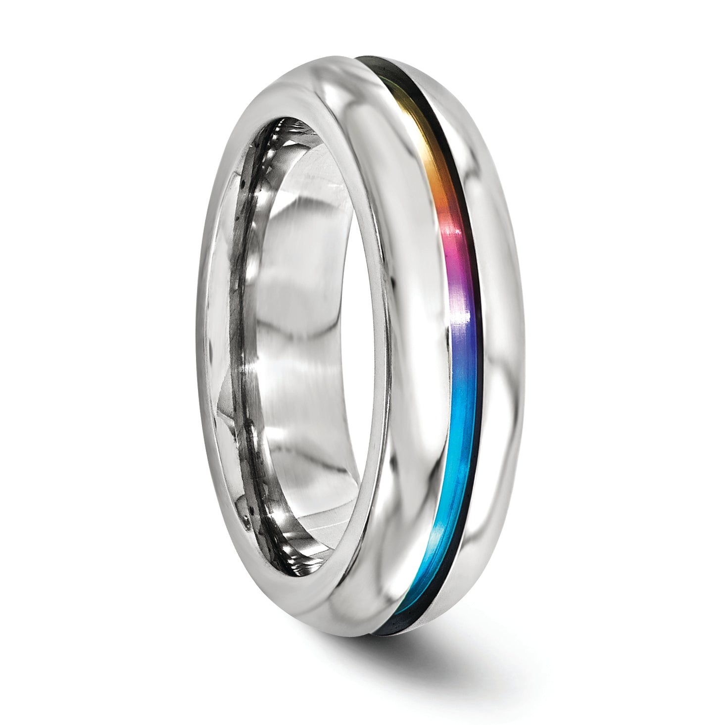 Edward Mirell Titanium Polished Wedding Band with Rainbow Anodized Center