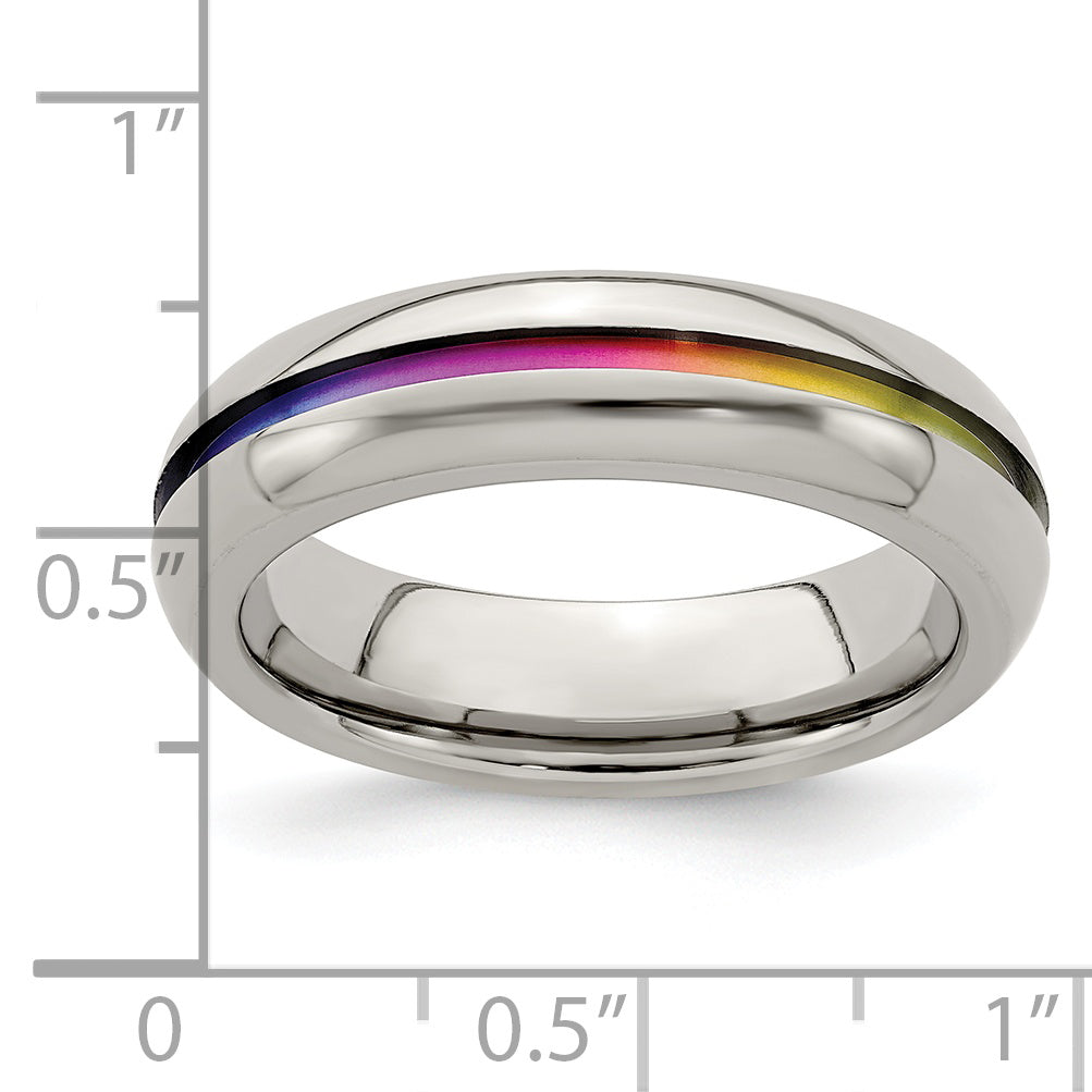 Edward Mirell Titanium Polished Wedding Band with Rainbow Anodized Center