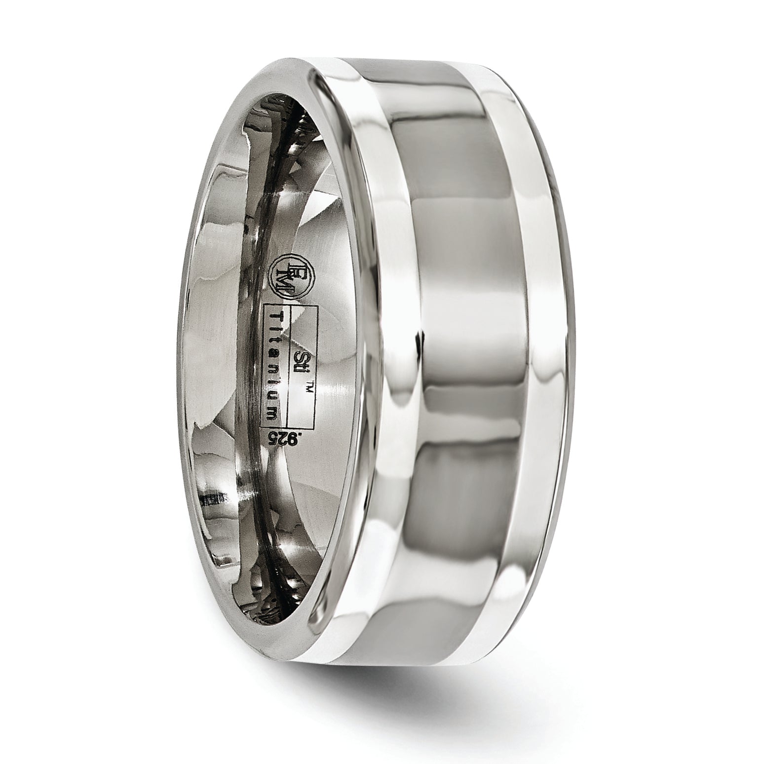 Titanium and Sterling Silver Wedding Band with Polished Finish