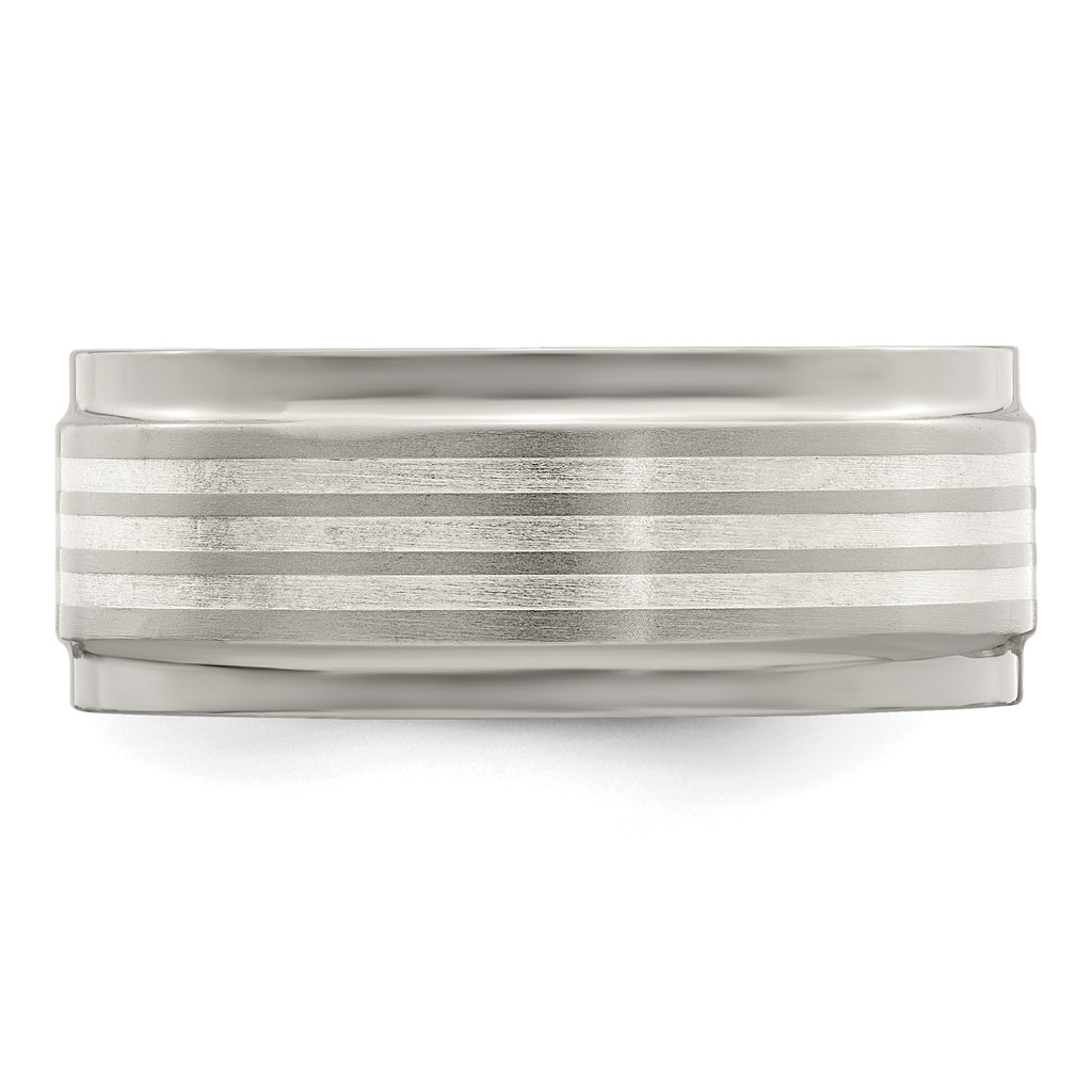 Edward Mirell Titanium and Silver Wedding Band with Beveled Edge