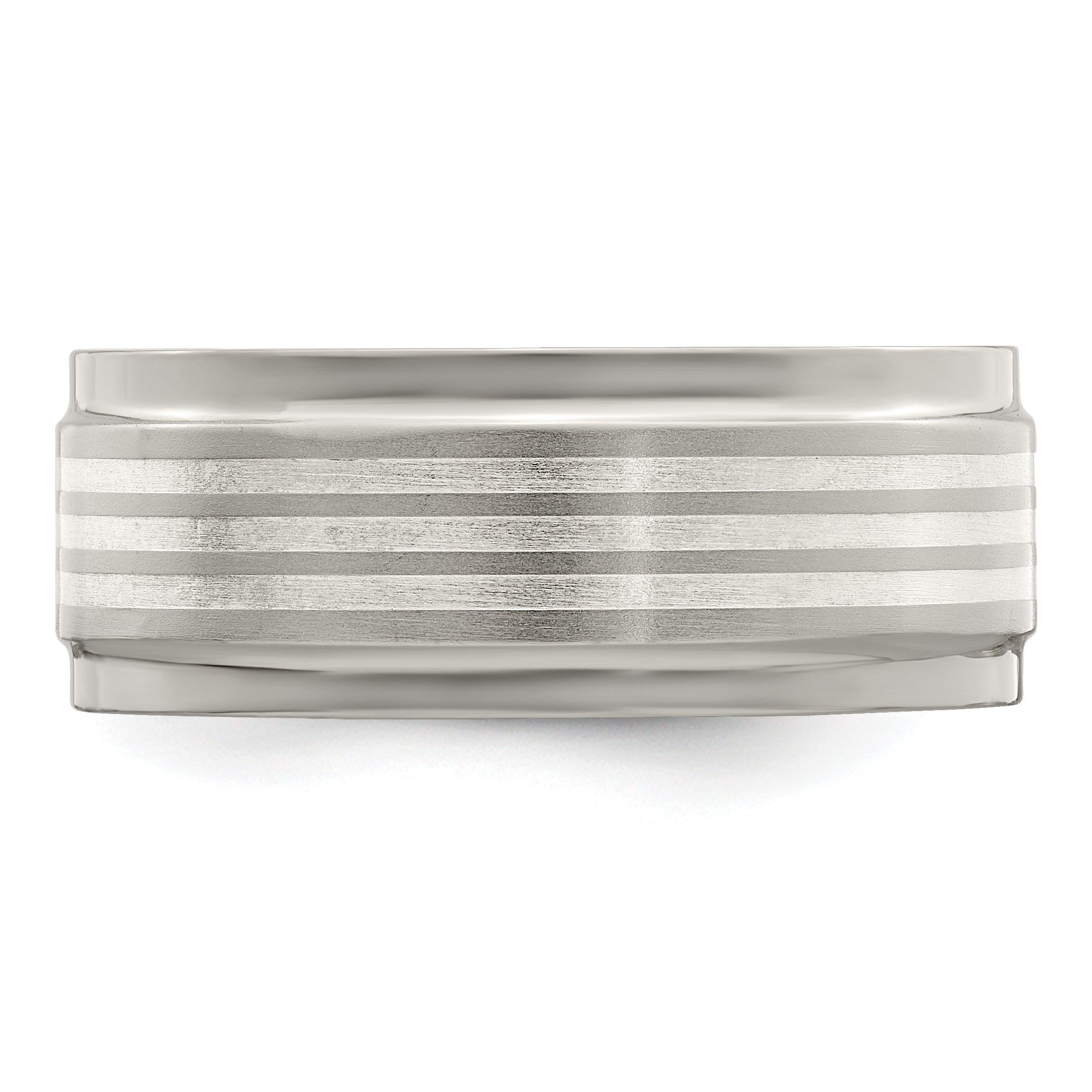 Edward Mirell Titanium and Silver Wedding Band with Beveled Edge