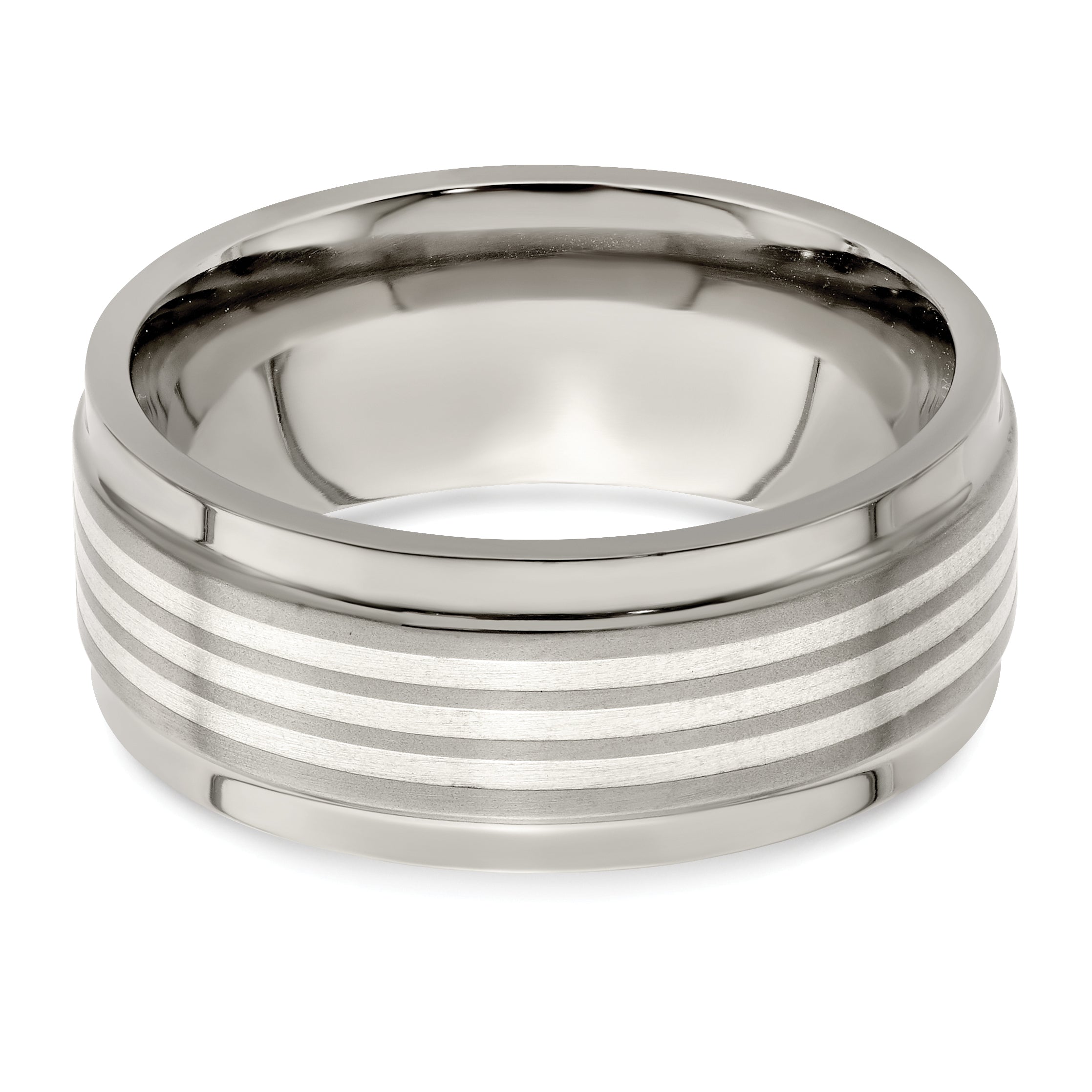 Edward Mirell Titanium and Silver Wedding Band with Beveled Edge