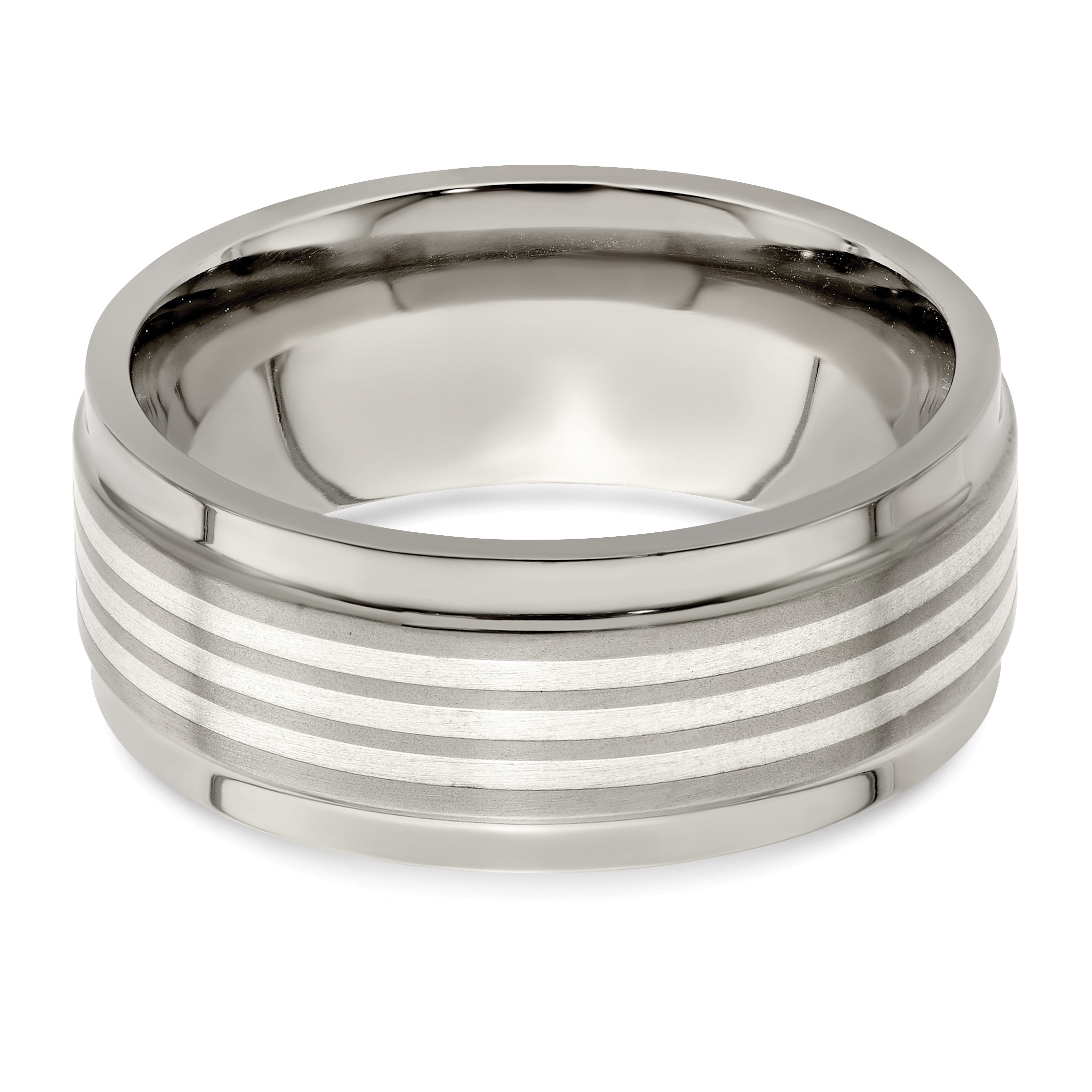 Edward Mirell Titanium WithSterling Silver Inlay Beveled Edge 9mm Band