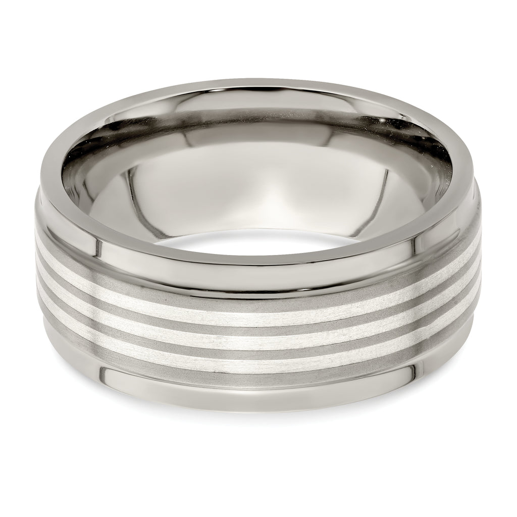 Edward Mirell Titanium and Silver Wedding Band with Beveled Edge