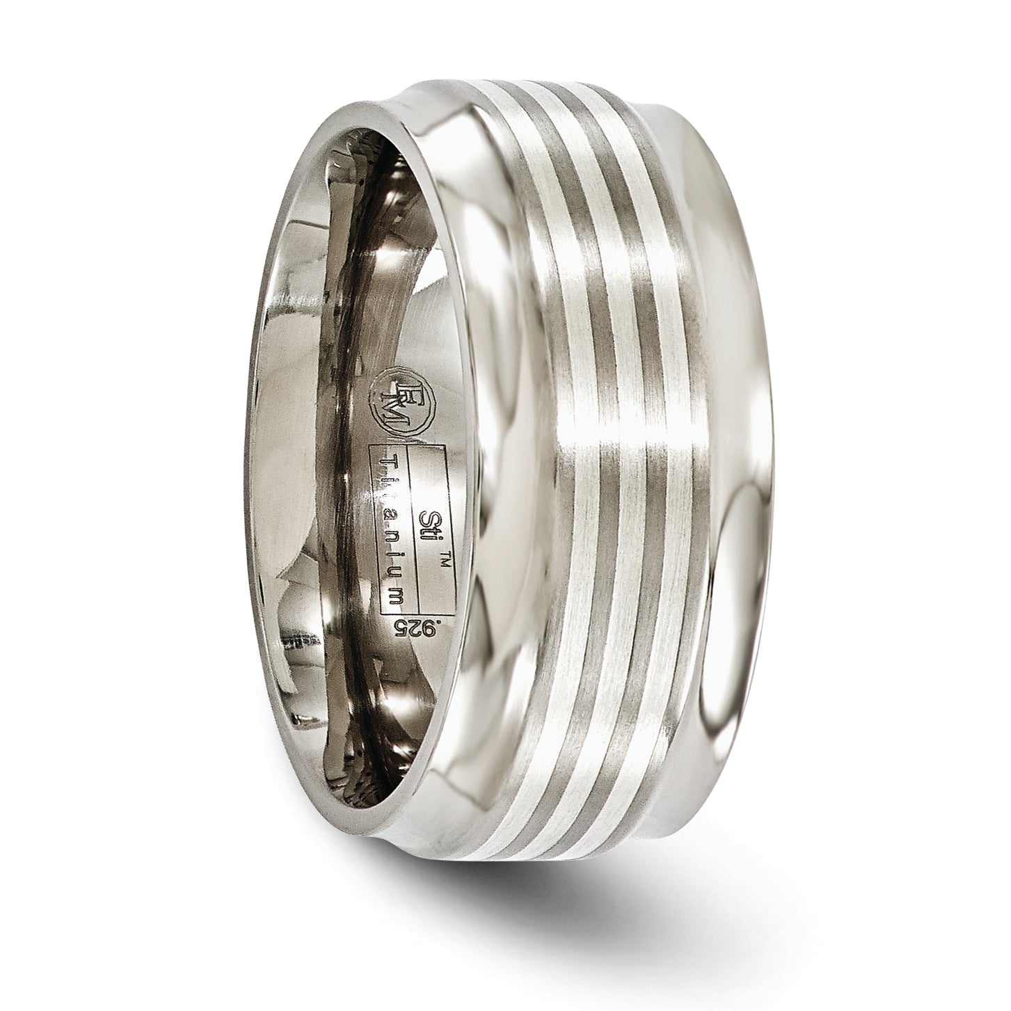 Edward Mirell Titanium and Silver Wedding Band with Beveled Edge