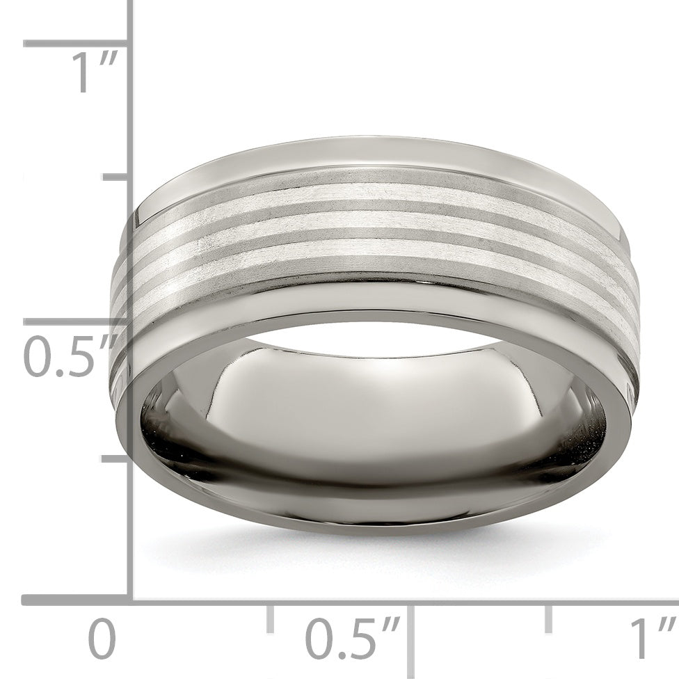 Edward Mirell Titanium and Silver Wedding Band with Beveled Edge