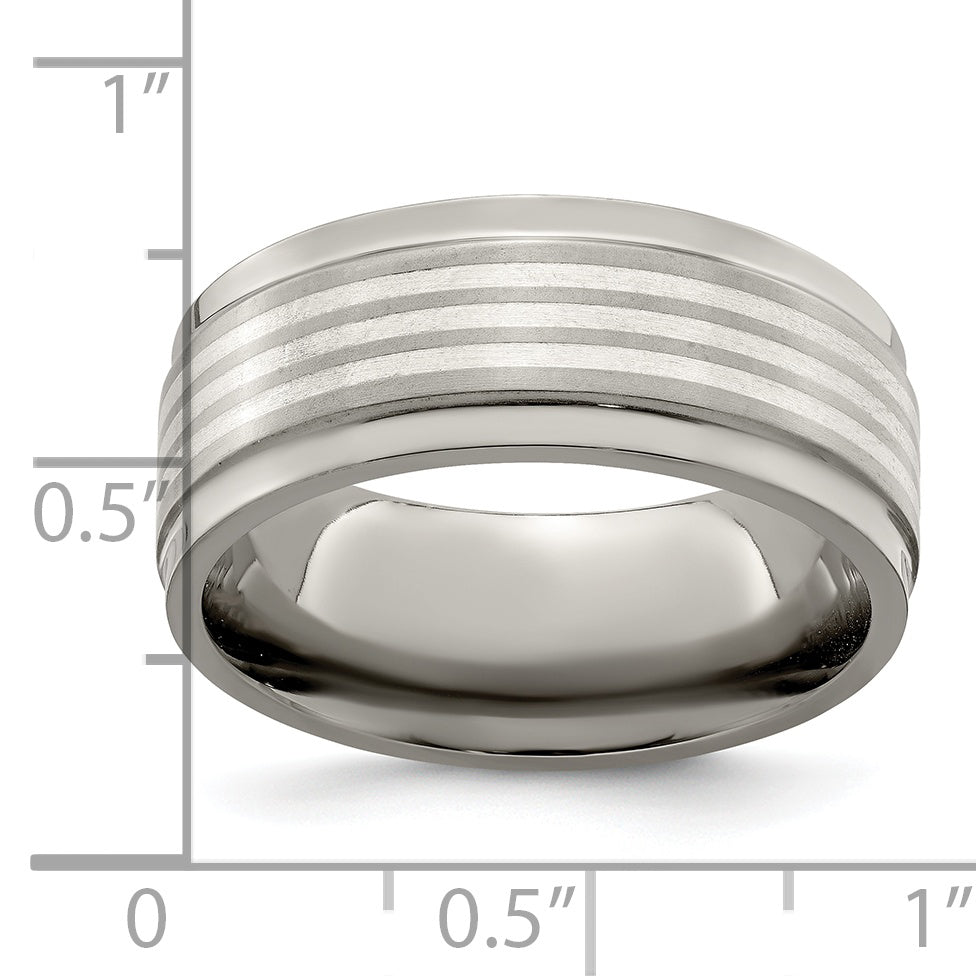 Edward Mirell Titanium WithSterling Silver Inlay Beveled Edge 9mm Band