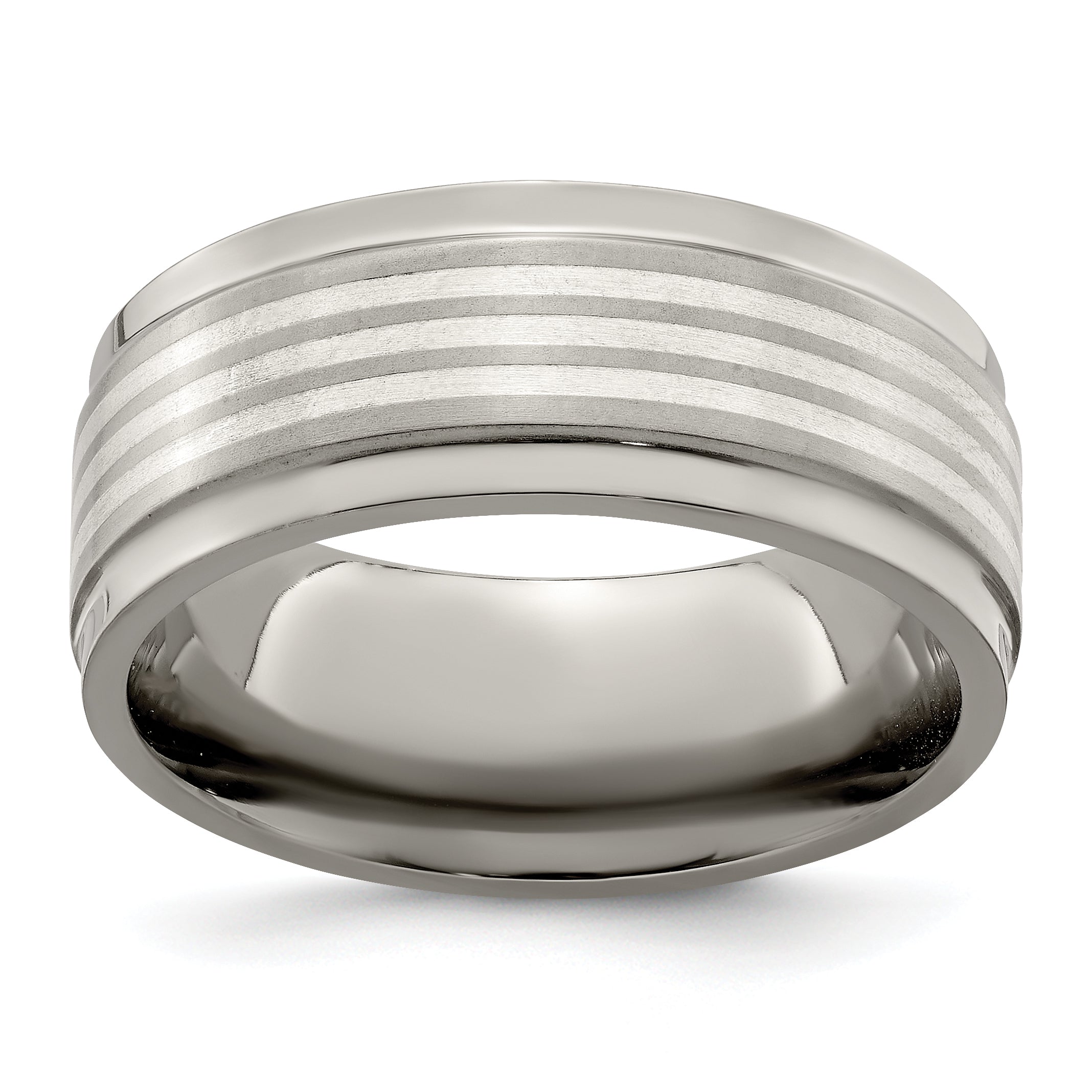 Edward Mirell Titanium WithSterling Silver Inlay Beveled Edge 9mm Band Main image