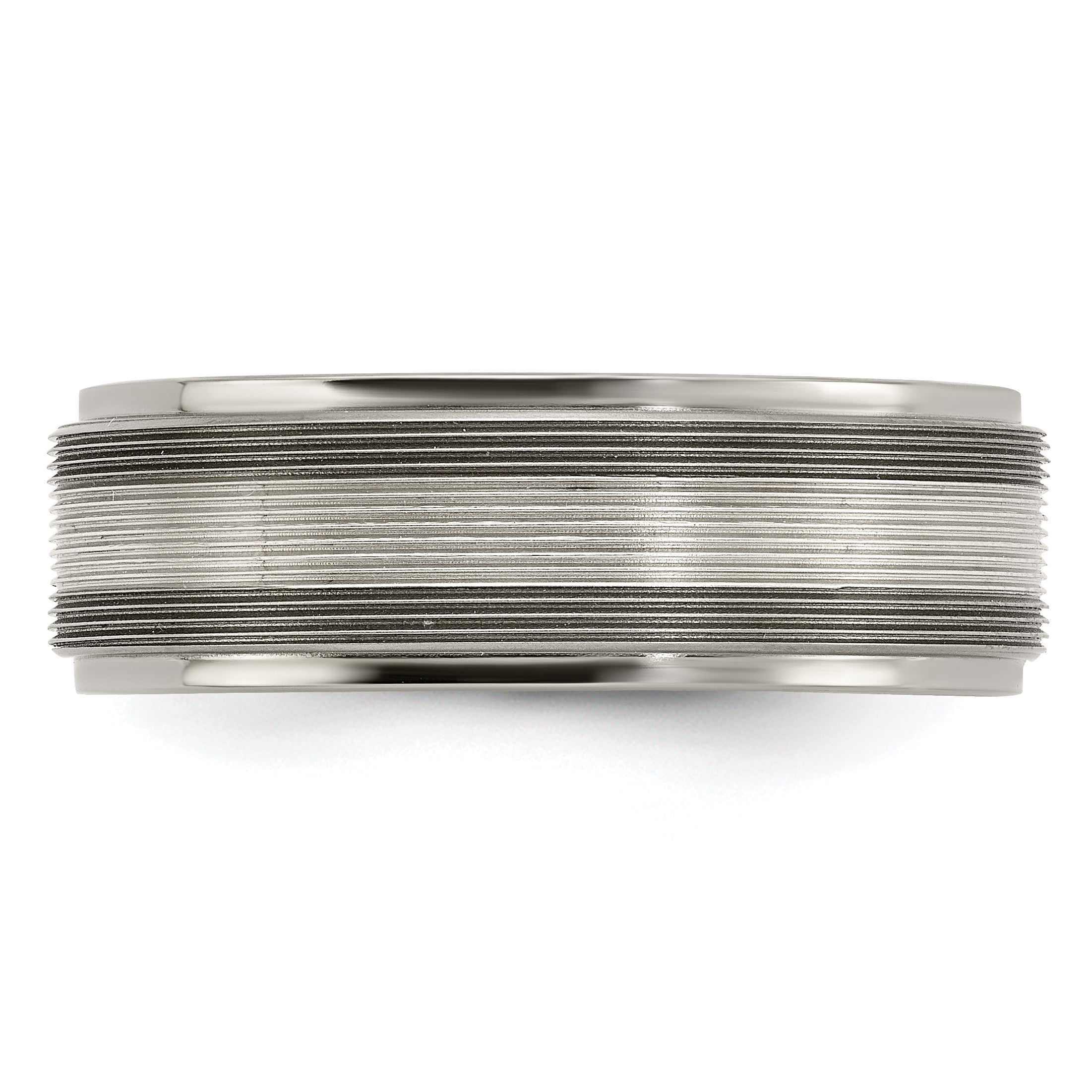 Edward Mirell Titanium with Sterling Silver Textured Lines Step Edge 7.5mm Band