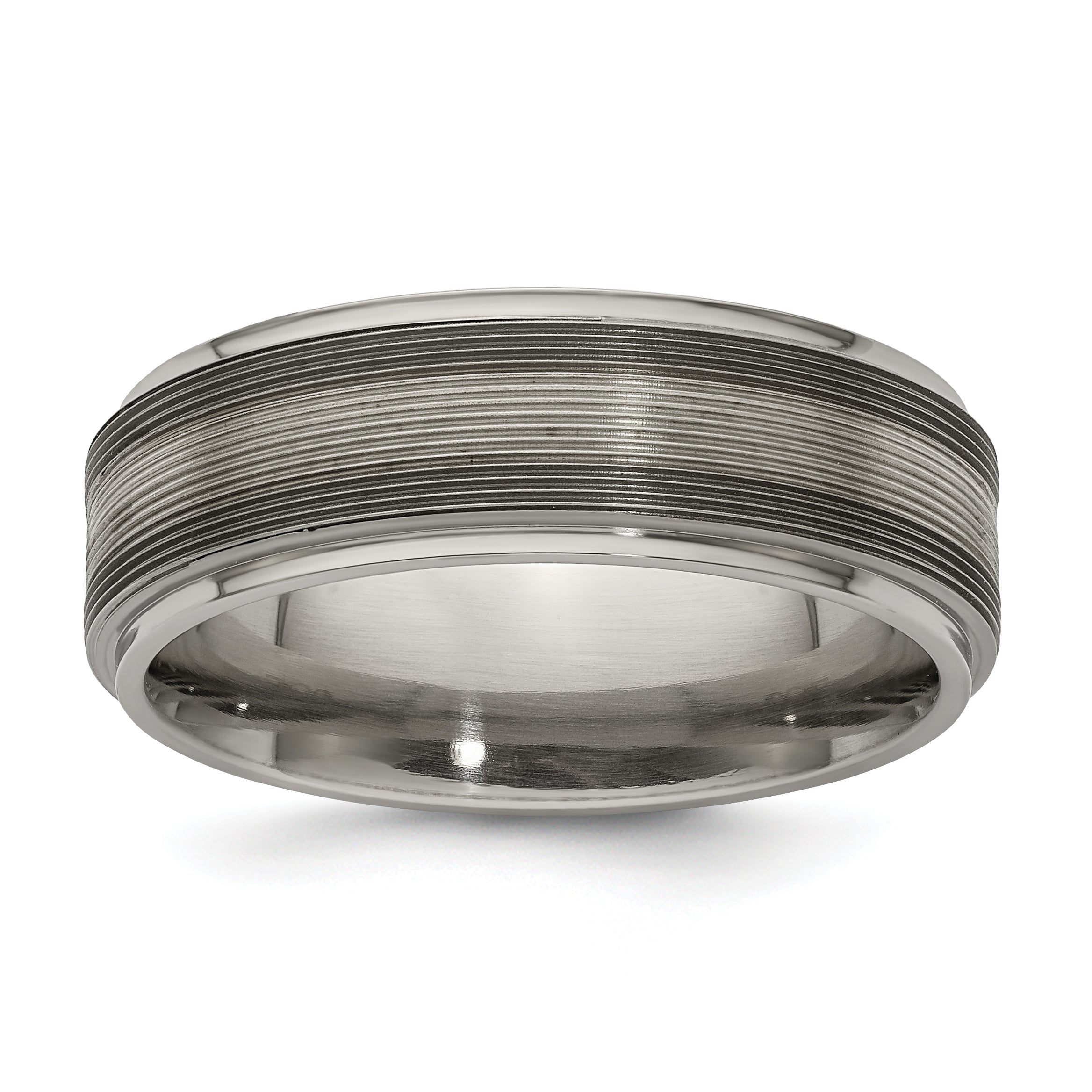 Edward Mirell Titanium with Sterling Silver Textured Lines Step Edge 7.5mm Band Main image