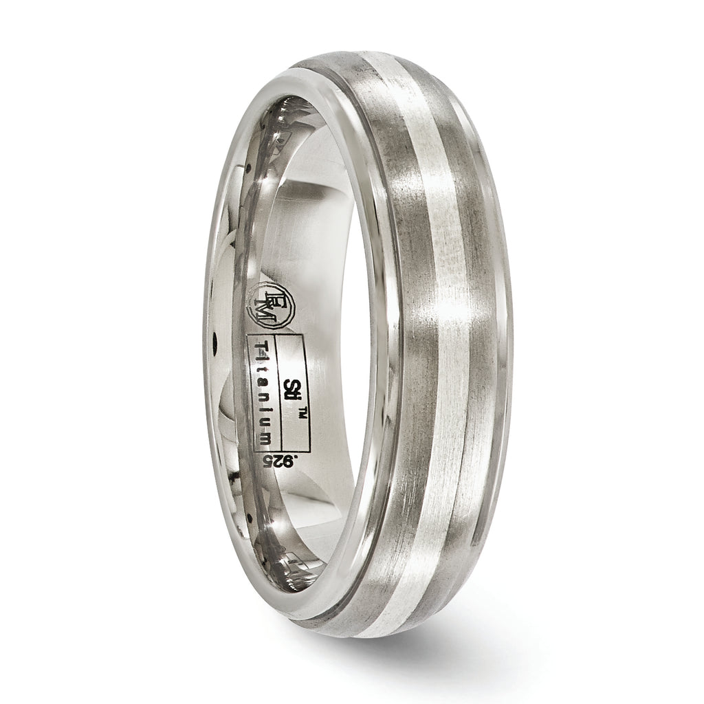 Edward Mirell Two-Tone Titanium Wedding Band with Sterling Silver Inlay