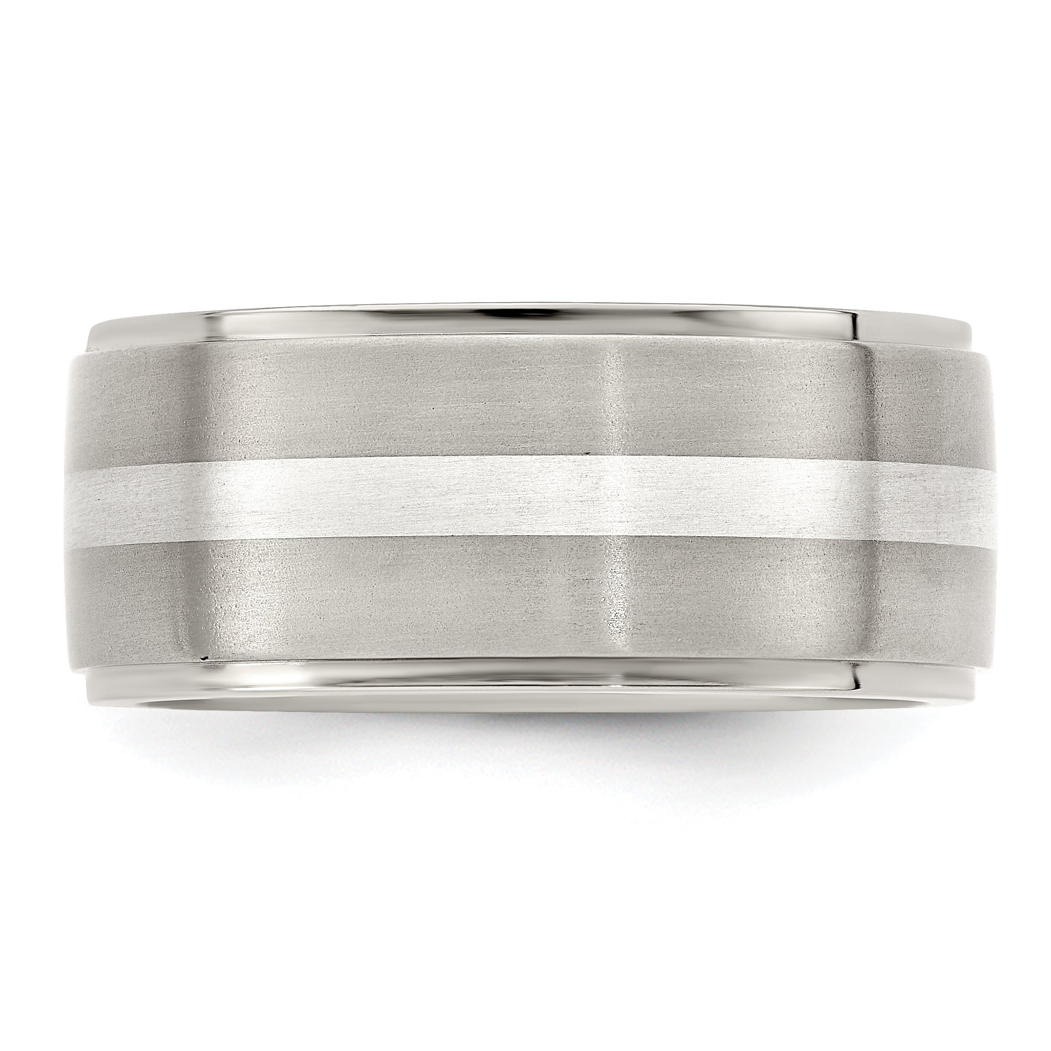 Edward Mirell Titanium Brushed/Polished with Argentium Sterling Silver Inlay Flat 10mm Band