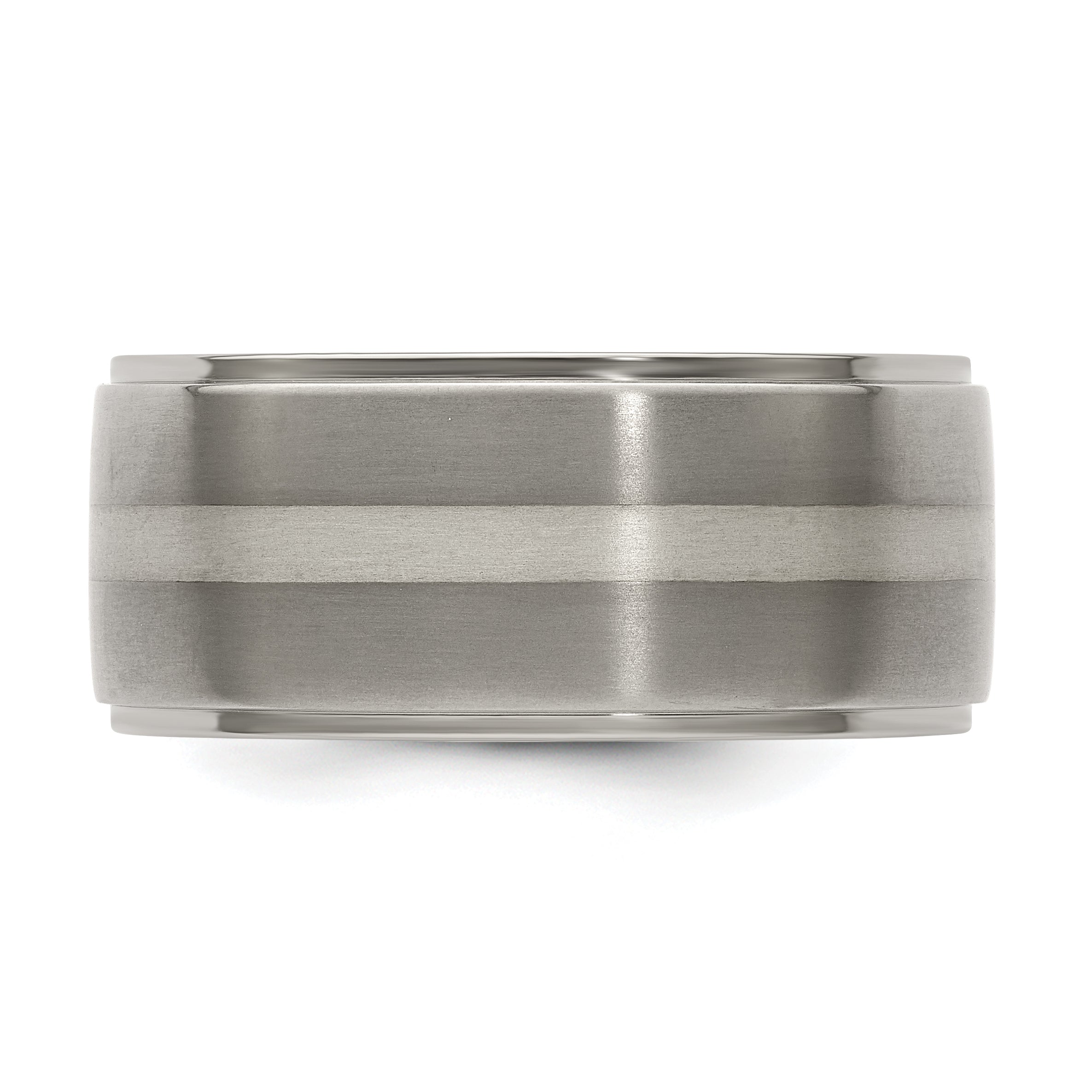 Edward Mirell Titanium Brushed/Polished with Argentium Sterling Silver Inlay Flat 10mm Band