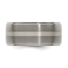 Edward Mirell Titanium Brushed/Polished with Argentium Sterling Silver Inlay Flat 10mm Band