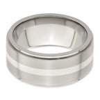 Titanium Silver Inlay Wedding Band with Polished Brushed Finish