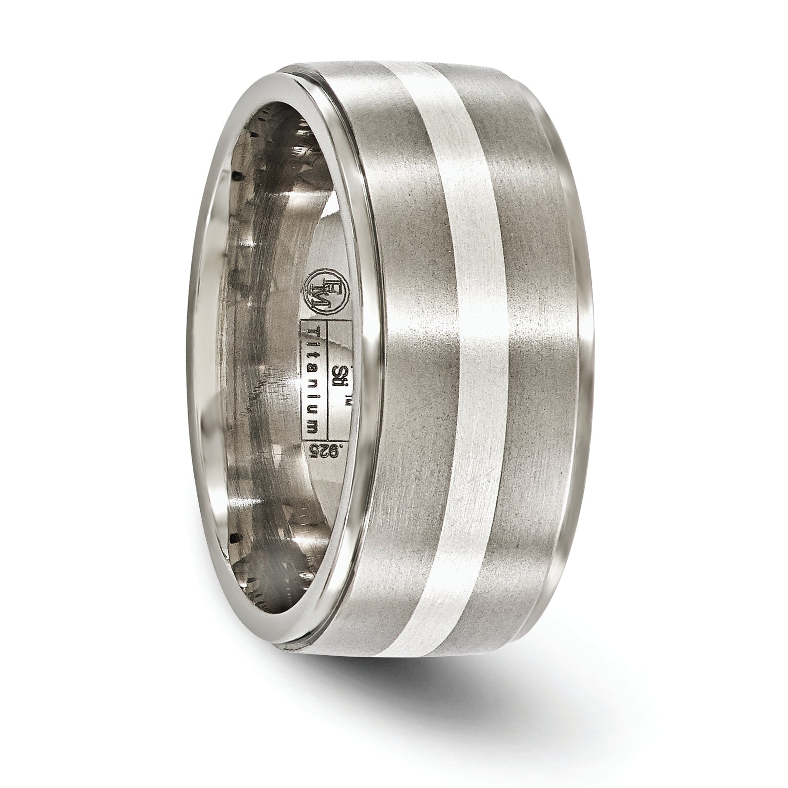 Titanium Silver Inlay Wedding Band with Polished Brushed Finish