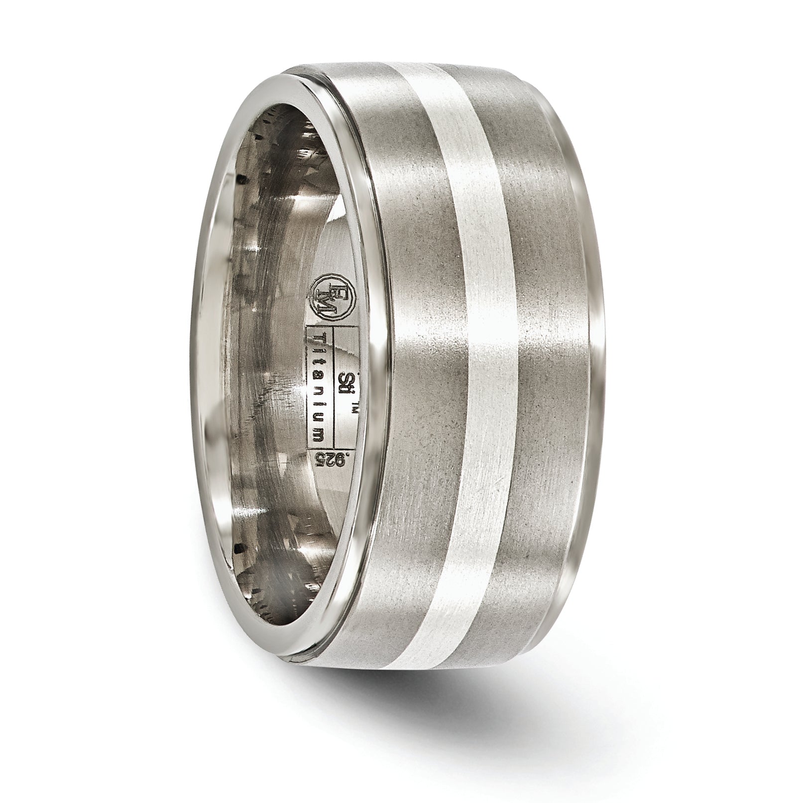 Edward Mirell Titanium Brushed/Polished with Argentium Sterling Silver Inlay Flat 10mm Band