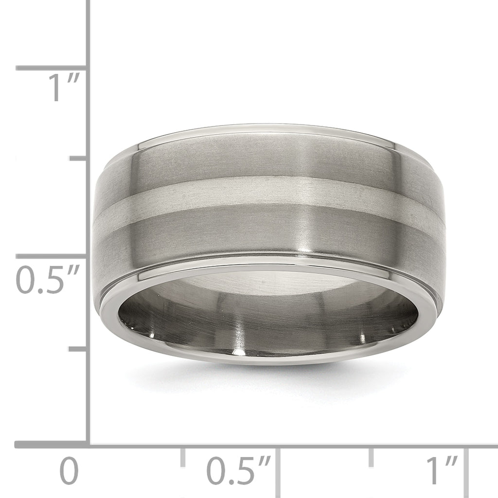 Titanium Silver Inlay Wedding Band with Polished Brushed Finish