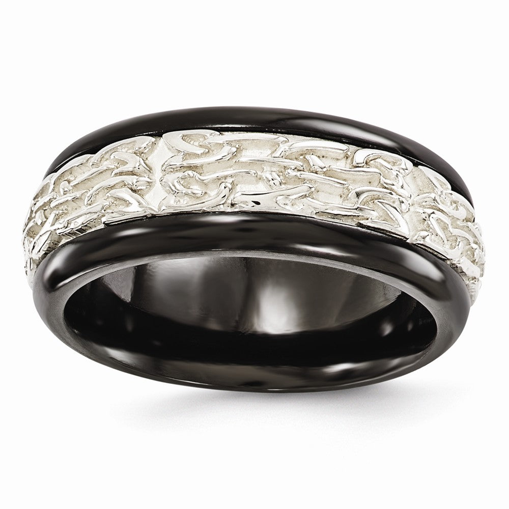 Sophia Jewelers Titanium Silver Two-Tone Engravable Wedding Band 9mm Gift Ready
