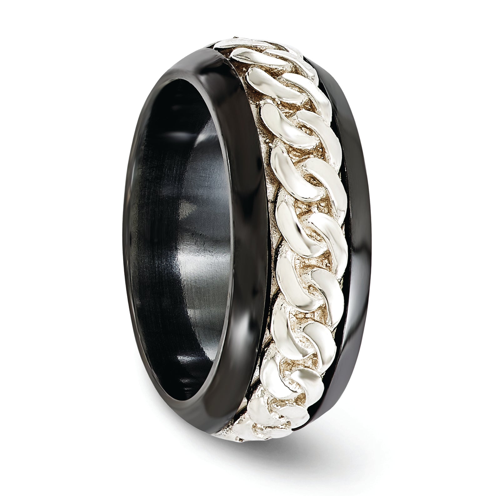 Edward Mirell Black Ti & Sterling Silver Beveled Casted 9mm Band