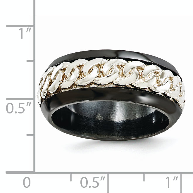 Edward Mirell Two-Tone Titanium and Silver Wedding Band, 9mm Engravable
