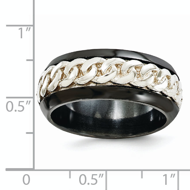 Edward Mirell Black Ti & Sterling Silver Beveled Casted 9mm Band