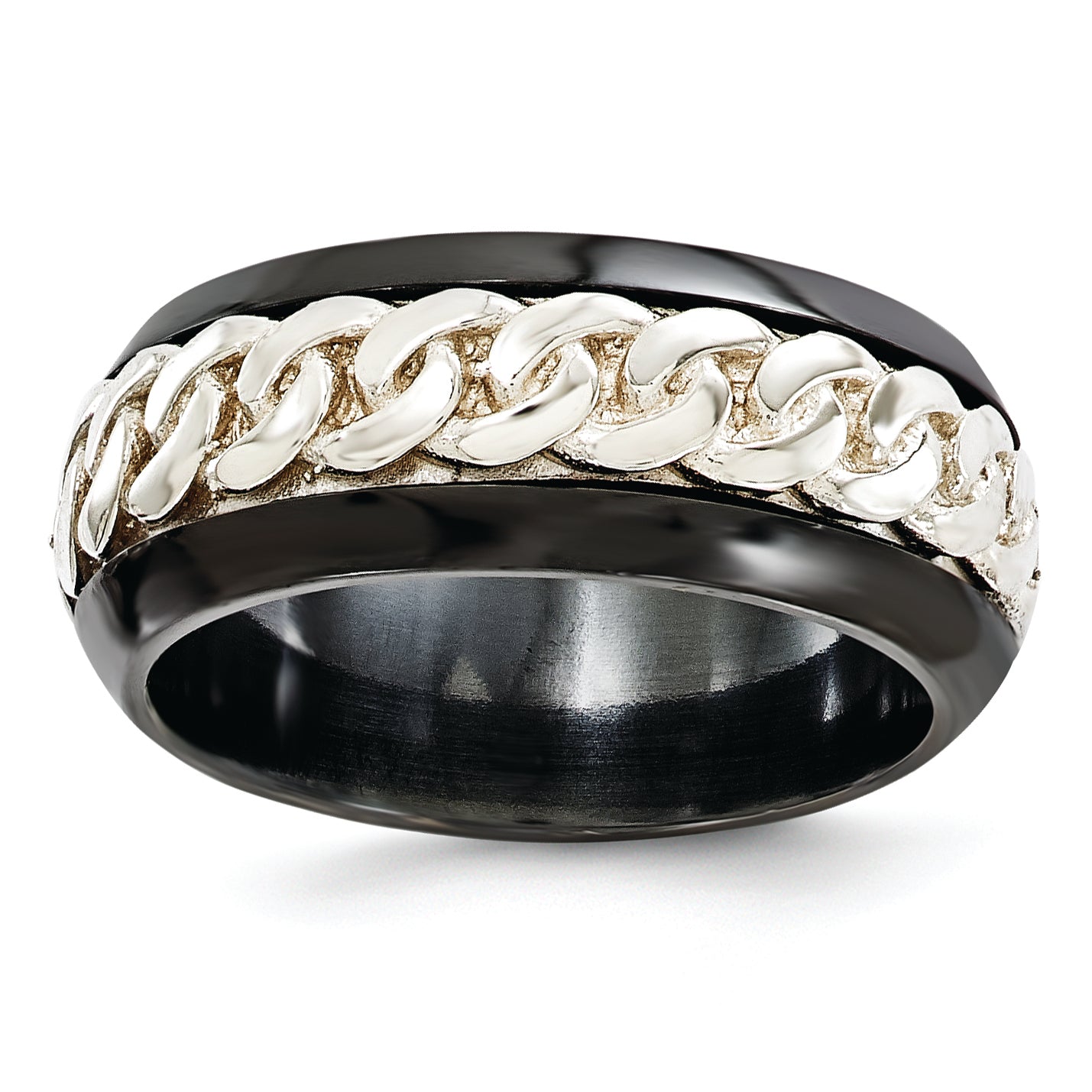 Edward Mirell Black Ti & Sterling Silver Beveled Casted 9mm Band