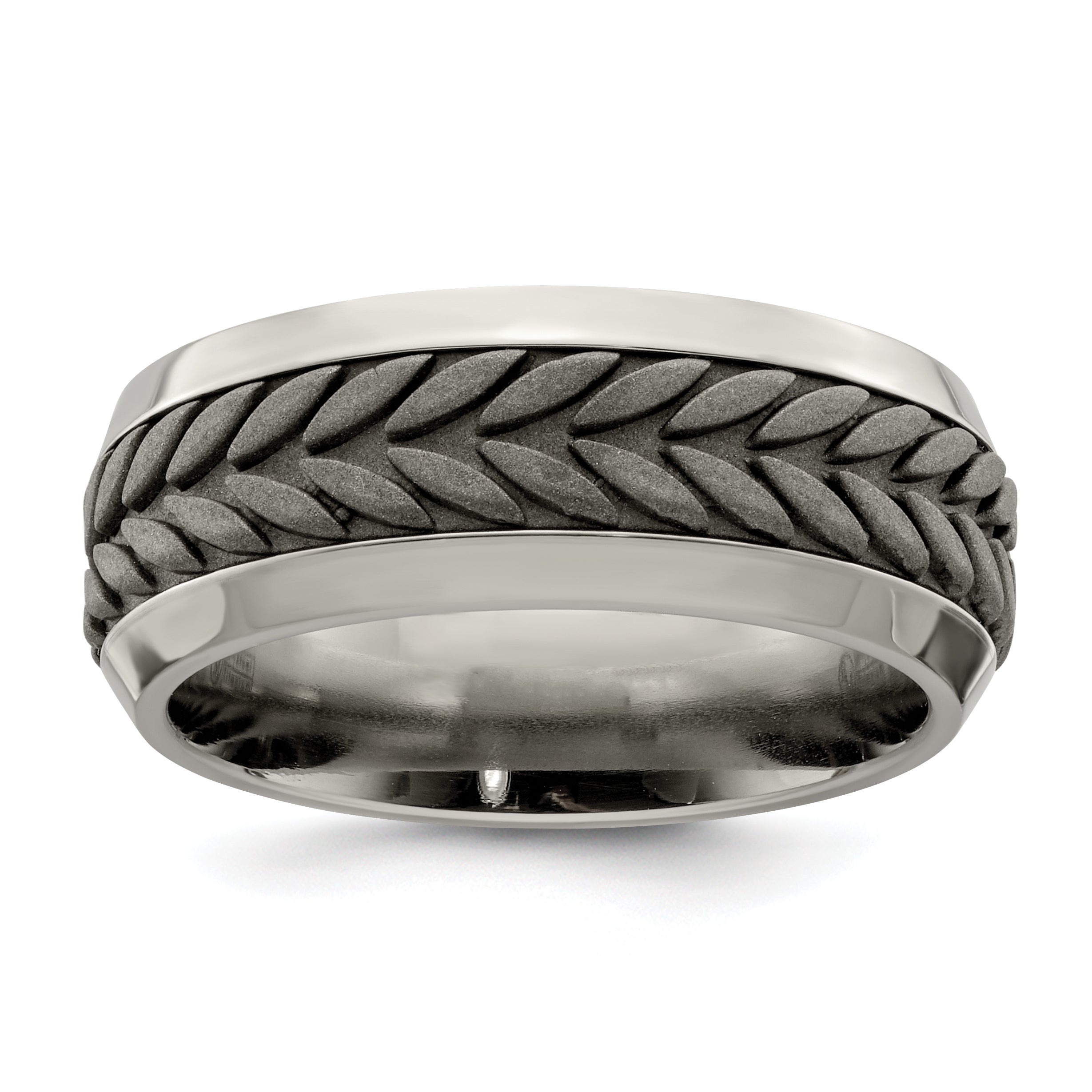Edward Mirell Stainless Steel and Titanium Rope Design Beveled Casted 9mm Band Main image