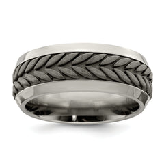 Edward Mirell Stainless Steel and Titanium Rope Design Beveled Casted 9mm Band