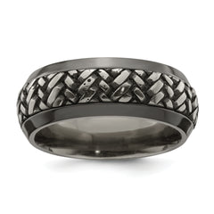 Edward Mirell Black Ti and Titanium Woven Design Beveled Casted 9mm Band