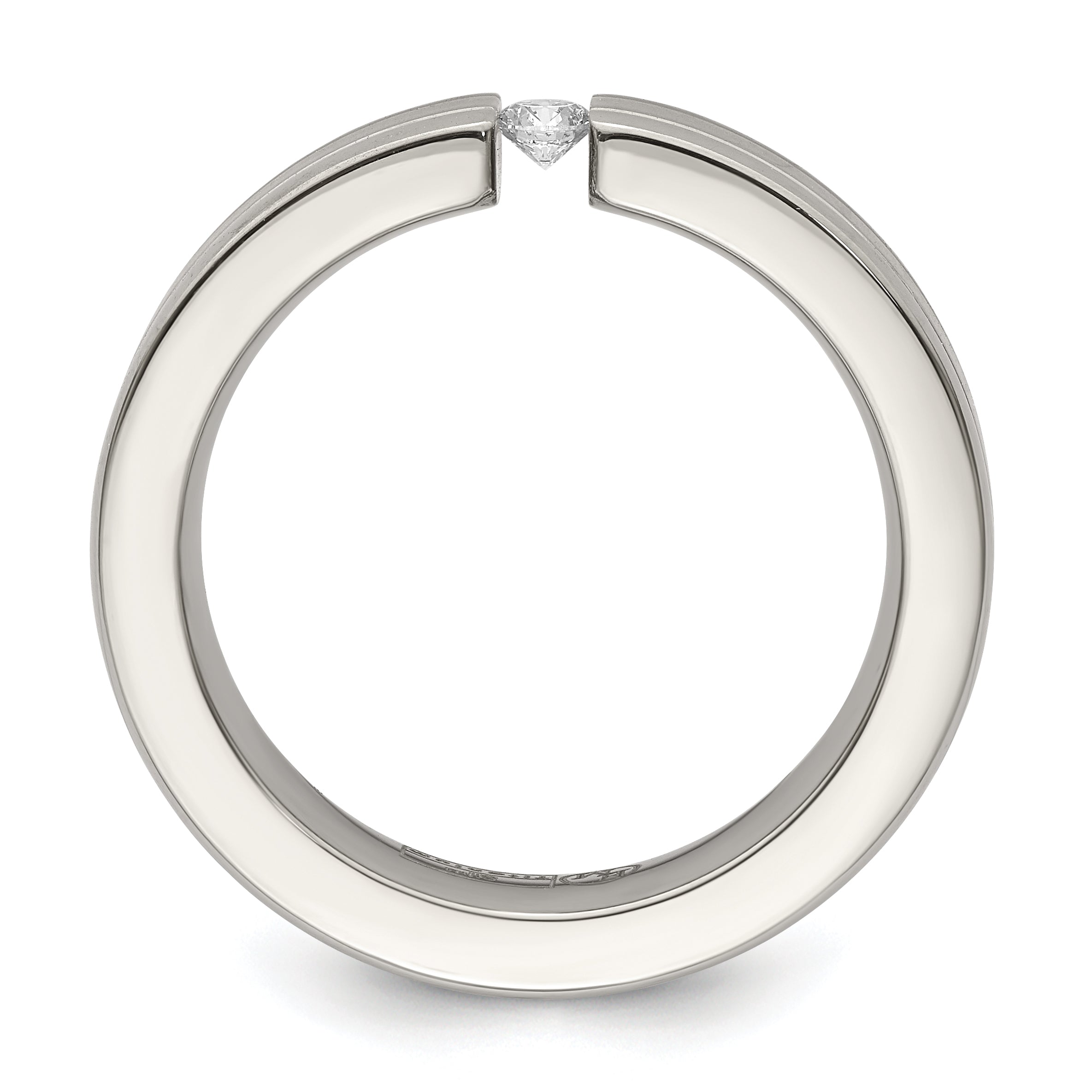 Edward Mirell Titanium Wedding Band with Diamond Tension-Set and Grooved Finish - 7.5