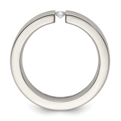 Edward Mirell Titanium Wedding Band with Diamond Tension-Set and Grooved Finish - 7.5