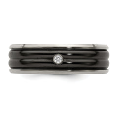 Sophia Jewelers Titanium Wedding Band with Diamond Bezel and Grooved Finish