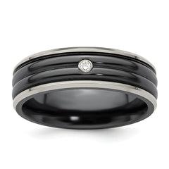 Edward Mirell Black Ti with Grey Titanium Edge .03 carat Diamond with Sterling Silver Bezel 7mm Band