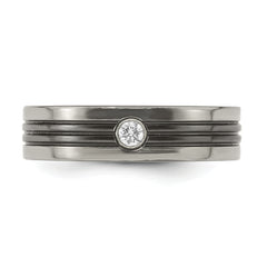 Sophia Jewelers Titanium Wedding Band with Diamond and Grey Edge