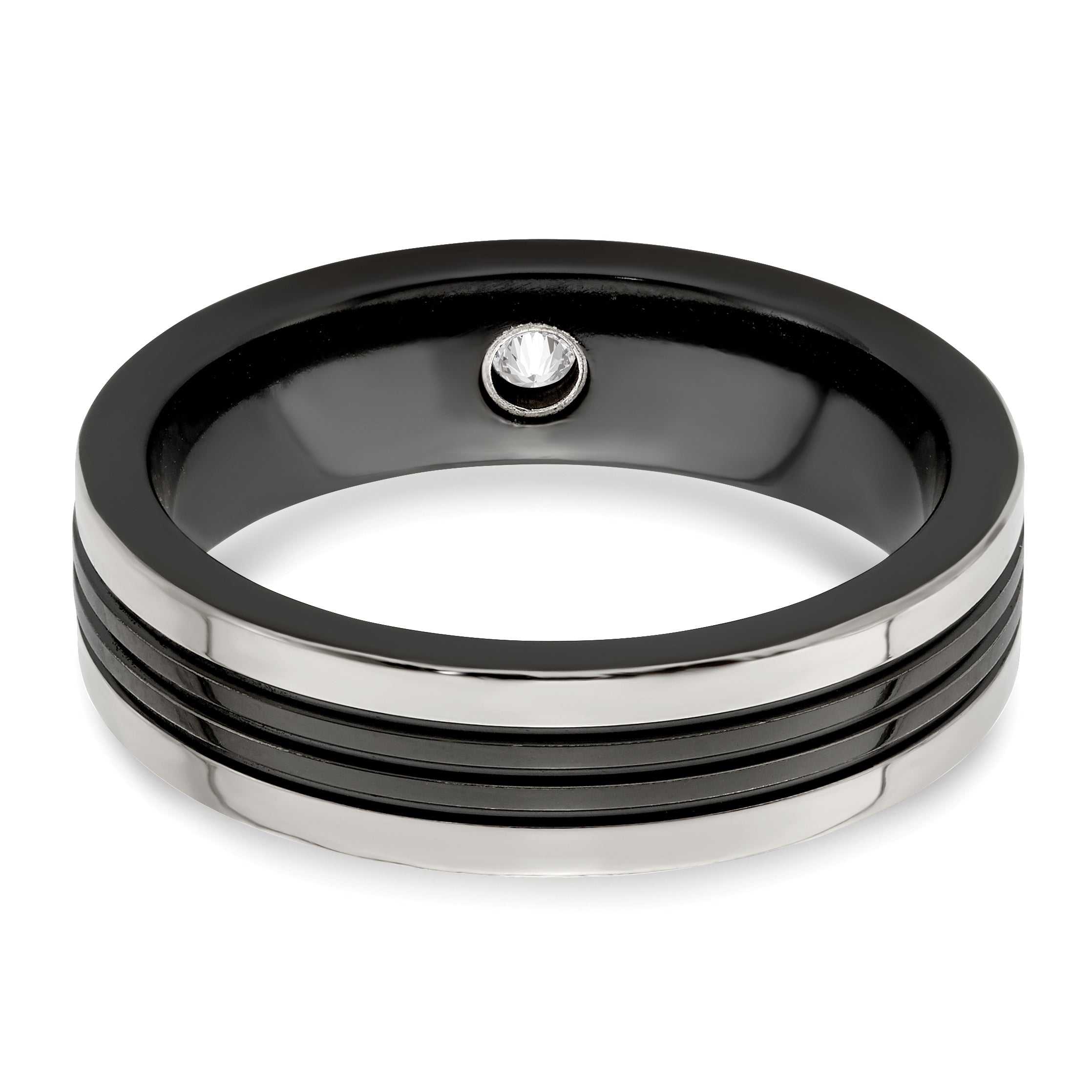 Sophia Jewelers Titanium Wedding Band with Diamond and Grey Edge
