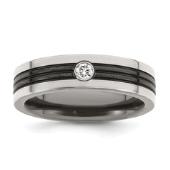 Edward Mirell Black Ti with Grey Titanium Edge 1/10 carat Diamond with Sterling Silver Bezel 6mm Band