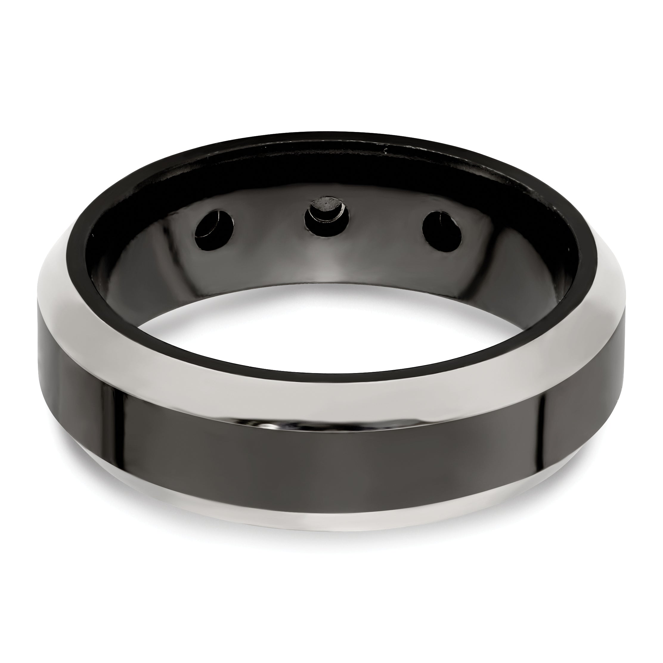 Edward Mirell Black Ti with Beveled Titanium Edge 1/10 carat Diamond with Sterling Silver Bezel 7mm Band