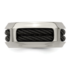Titanium Wedding Band with Black Ti Cable Polished Beveled Edge - 8