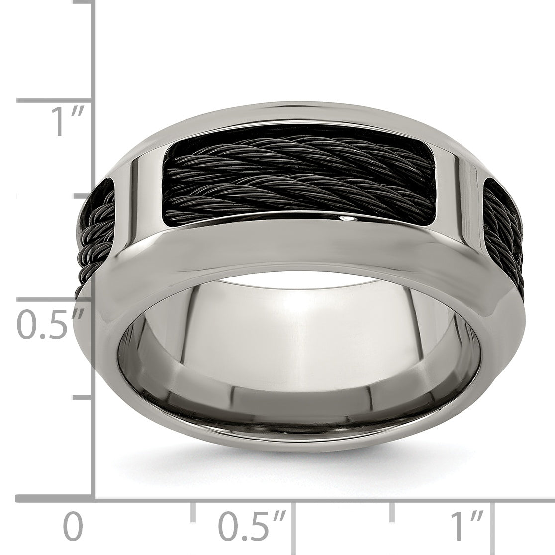 Titanium Wedding Band with Black Ti Cable Polished Beveled Edge - 8