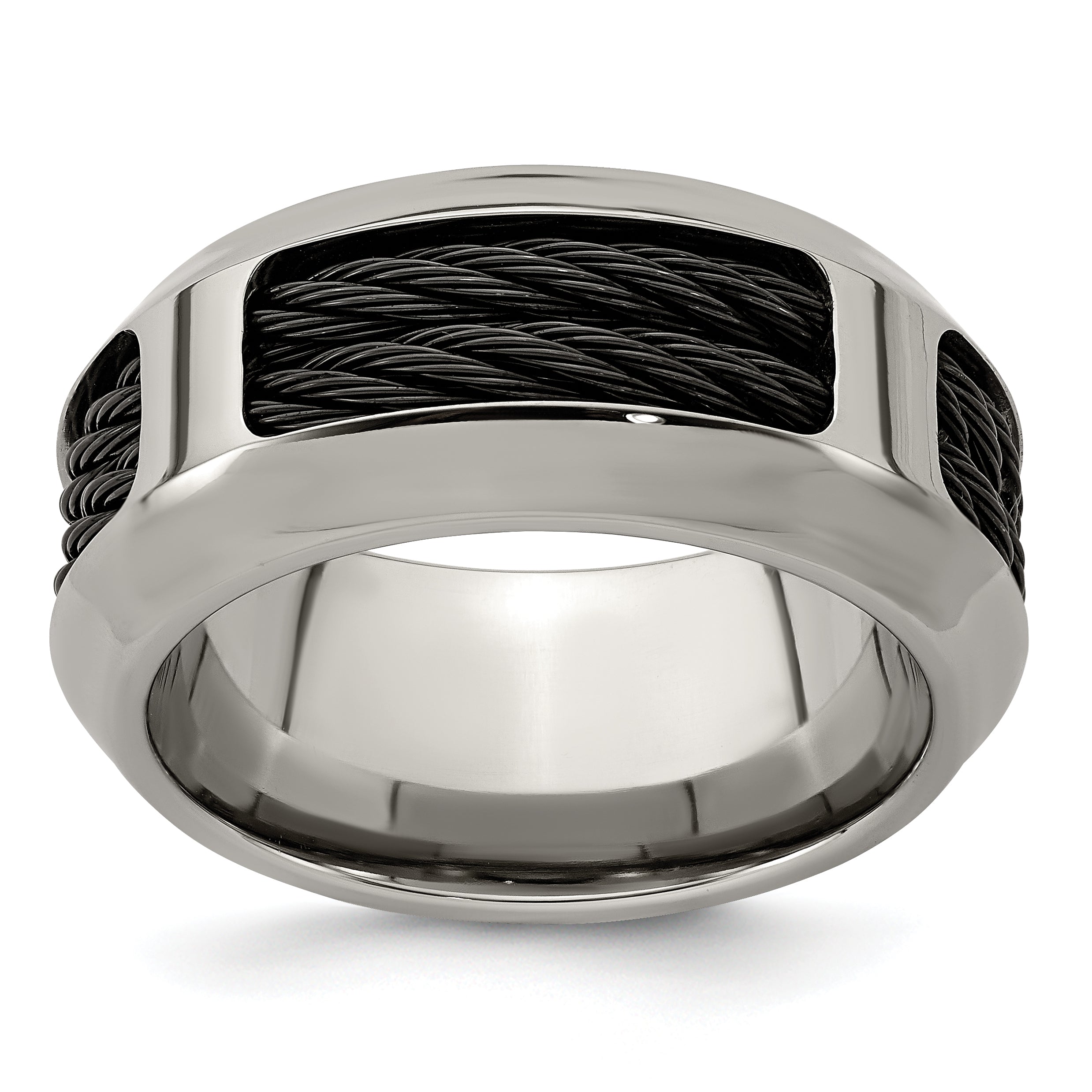 Edward Mirell Stainless Steel and Black Ti Double Cable 10.75mm Band