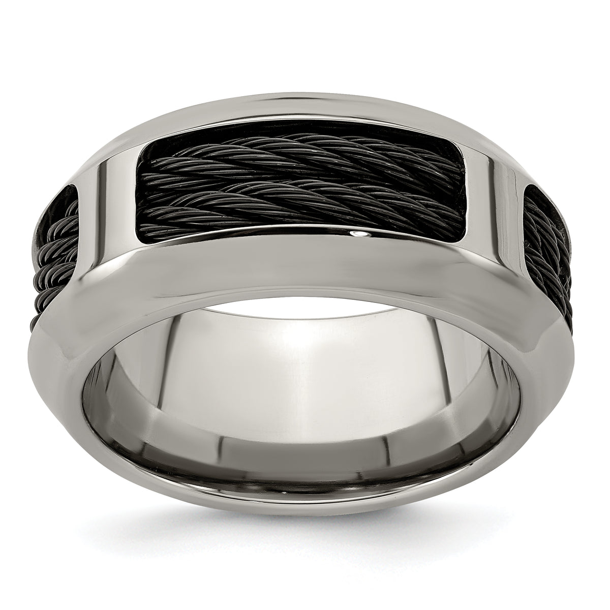 Edward Mirell Stainless Steel and Black Ti Double Cable 10.75mm Band