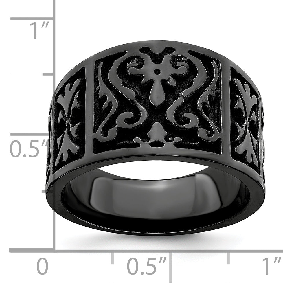Titanium Flat 14mm Wedding Band with Casted Design and Gift Boxing